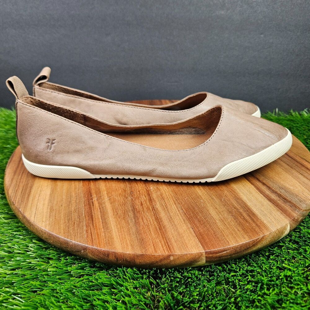 Frye Taupe Leather Slip-On Flats with Cream Soles